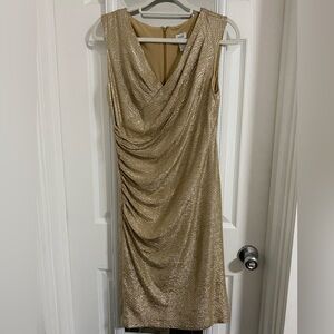 Cache Gold Wrap Ruched Cocktail Holiday Dress size 10